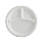 Bio Sugarcane Bagasse 3-Compartment 10" Round Plate 500/cs